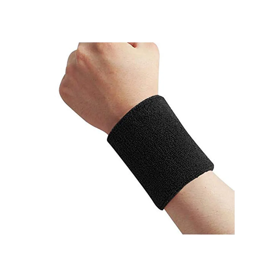 SPANCO Sweat Band Wrist Support for Gym, Cricket, Running and Sports Activities, Color - Black