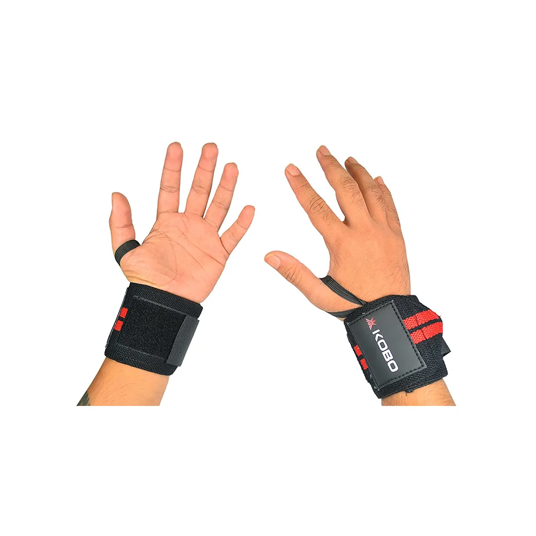 Kobo WTA-04 Cotton Wrist Wraps with Thumb Loop Professional for Men & Women Weight Lifting Cross Fitness Power Lifting Strength Training (Red)