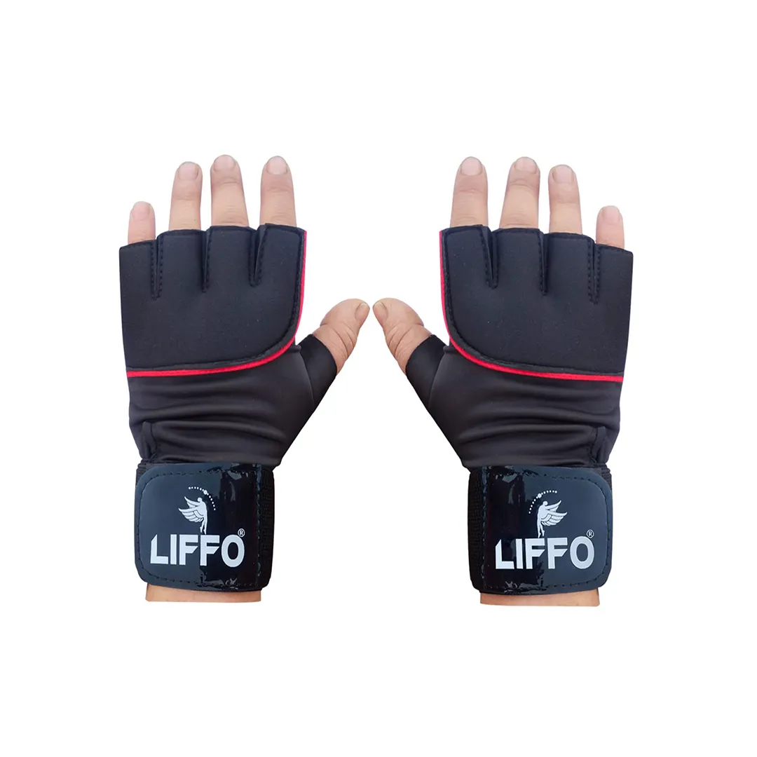 Liffo® Gym Gloves for Men Weightlifting Gloves with Wrist Wrap Support for Gym, Power Lifting, Workout, Weightlifting, Cross fit, Fitness, Sports - (Red)