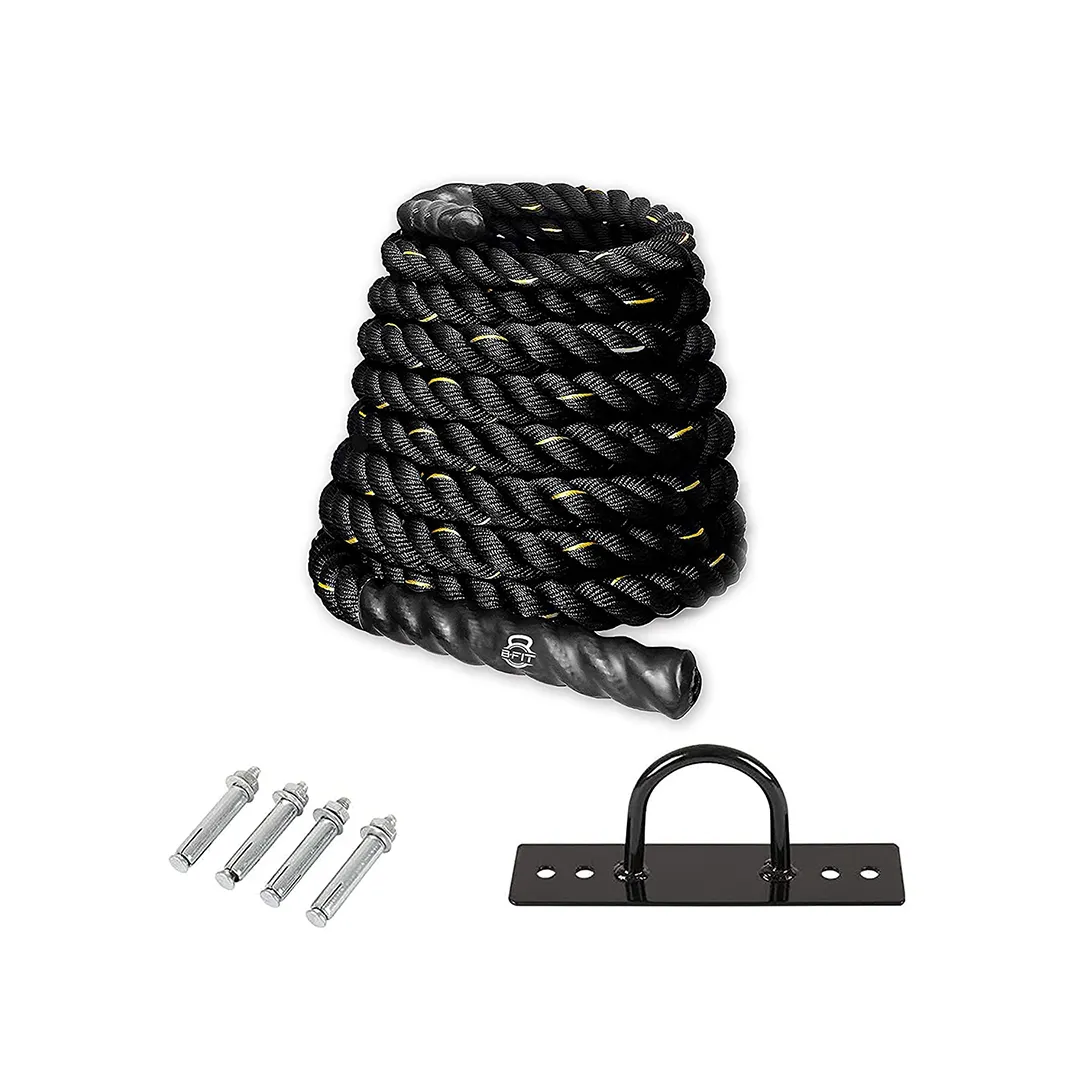 B Fit Battle Rope with Anchor Kit Full Body Workout Equipment to Burn Fat, Boost Strength, Exercise - Heavy Battling Rope for Home, Gym (1.5 Inch Diameter, 33 Feet)