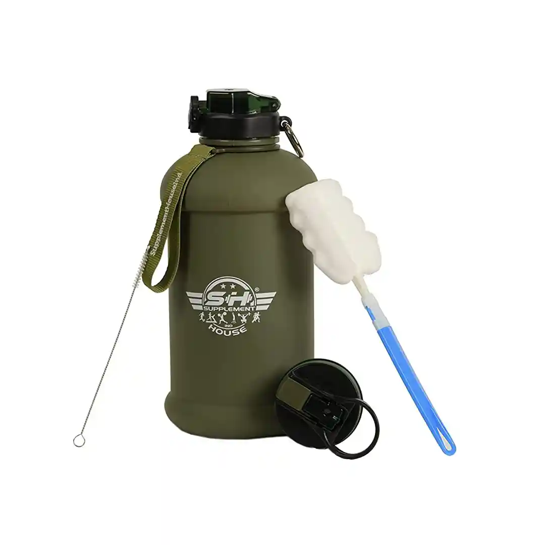 2.2L Half Gallon Water Bottle with Sleeve/Cover and 2 lids (Spout and Straw Lid) – BPA Free Large Reusable Drink Container with Handle - Big Sports Jug, 2.2 Litre