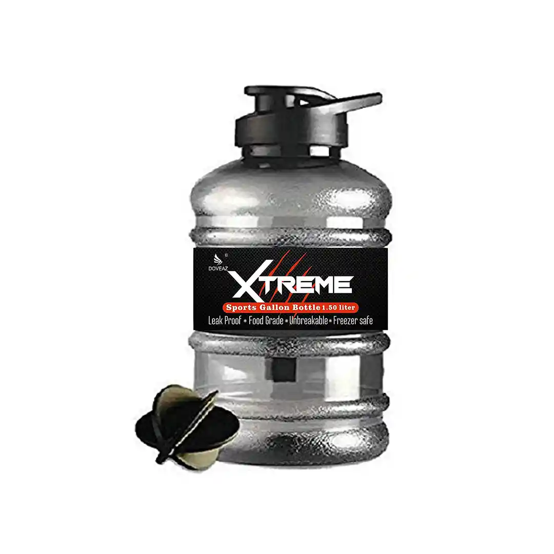 DOVEAZ® Sports Water Bottle for Gym, Protein Shaker Bottle, Gallon Water Bottle (1.5 LTR) with Mixer Ball and Strainer (BPA-Free, Unbreakable, Freezer Safe)