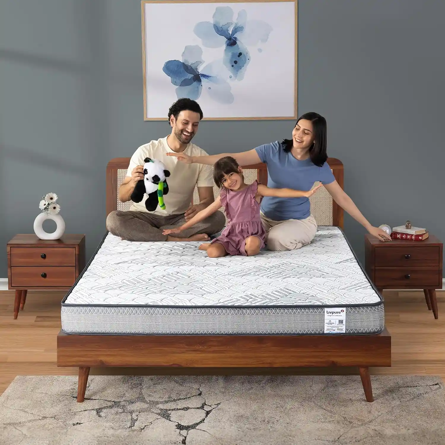 Double Bed Cot Bed Palang for Living Room Home Bedroom (Beige) 1 Year Warranty